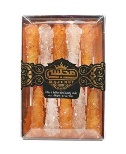Picture of Majlesi White & Saffron Rock Candy Sticks - 6.7 oz 190g